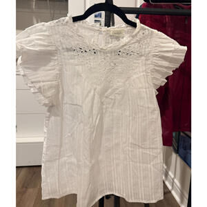 Chenault Women's Flutter Sleeve Blouse White Ruffle - 100% Cotton Size Small